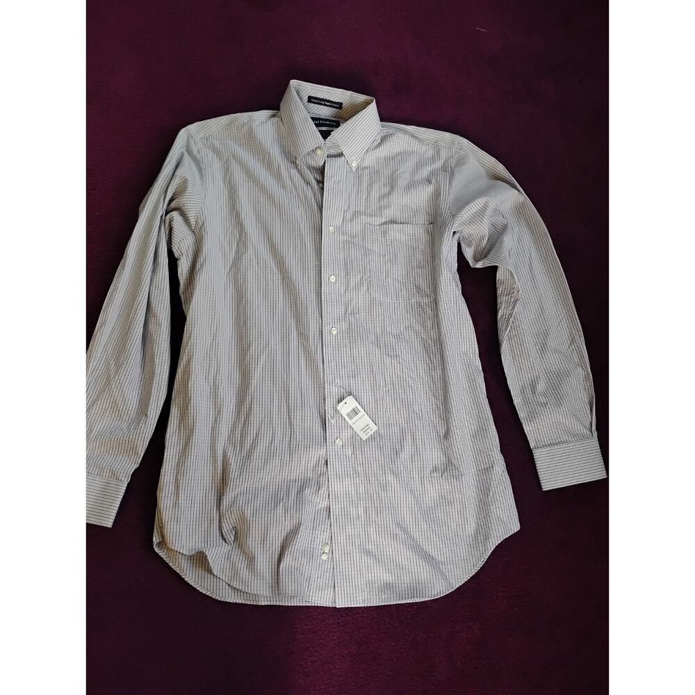 Paul Fredrick Men's Long Sleeve Dress Shirt Brown/White Plaid 15.5 X 35 Cotton